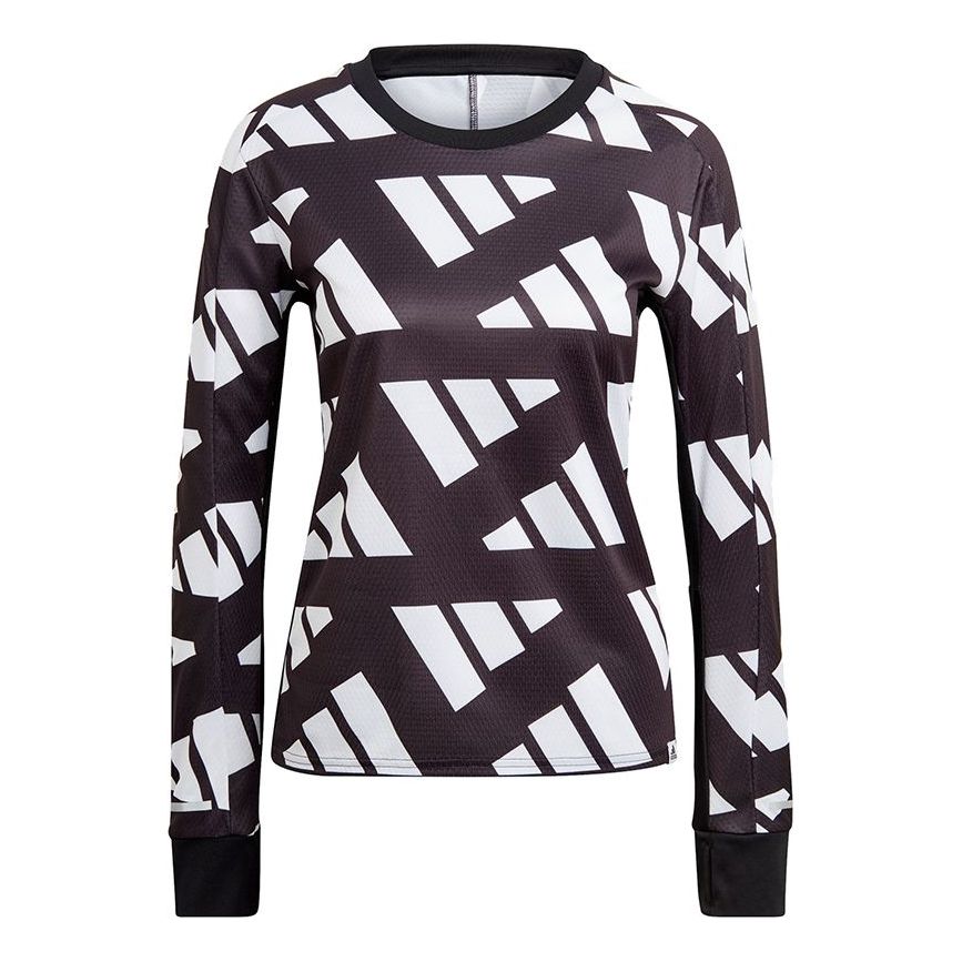 (WMNS) adidas Celeb Sweat W Contrasting Colors Logo Printing Reflective Running Sports Long Sleeves Black T-Shirt GK5091