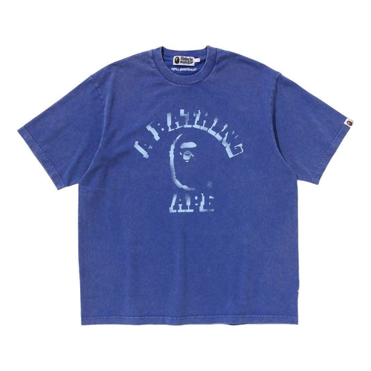 A Bathing Ape Garment Dye Spray Print College Relaxed Fit T-Shirt 'Blue' 1L30-109-345-BLU