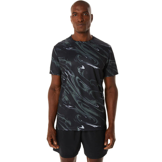 ASICS Suminagashi Motif Print Short Sleeve Top 'Black' 2031D775-001