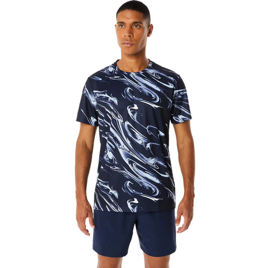 ASICS Suminagashi Motif Print Short Sleeve Top 'Midnight' 2031D775-402