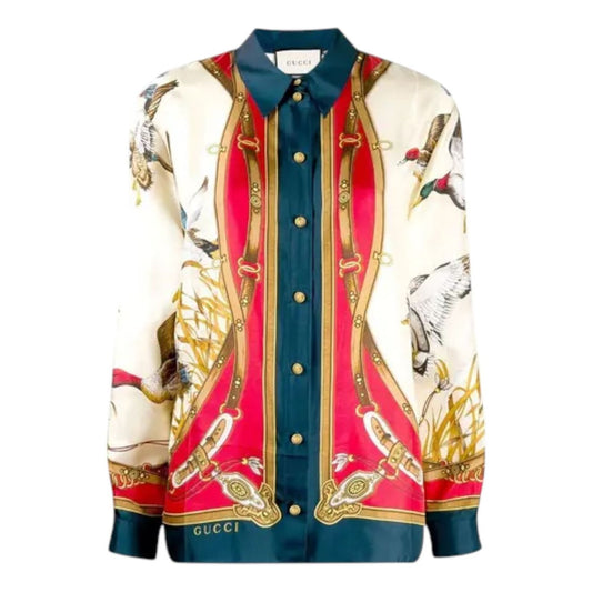 Gucci Bird Print Shirt 'Ivory Red' 590103-ZACQ2-9403