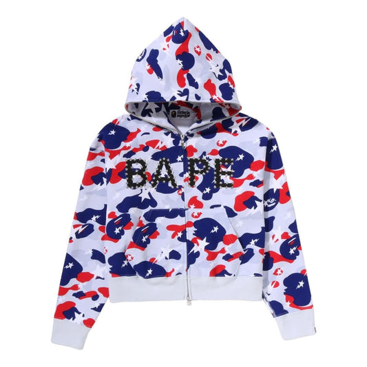 (WMNS) A Bathing Ape STA Strike Camo Logo Cropped Full Zip Hoodie 'Gray' 0ZXSWW319152R-GRY