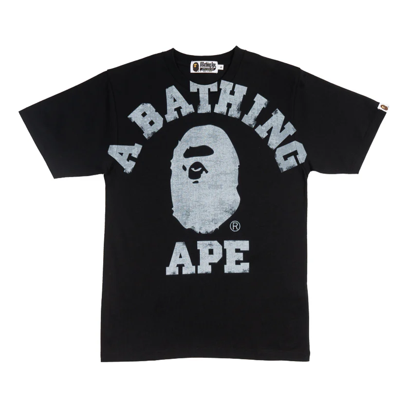 A Bathing Ape Overprinted College T-Shirt 'Black' 001CSJ801002MBLK