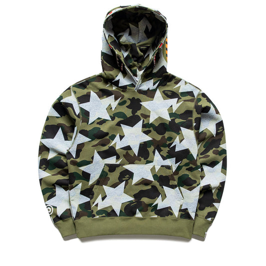 A Bathing Ape Sta Over Print 1st Camo Shark Pullover Hoodie - Green