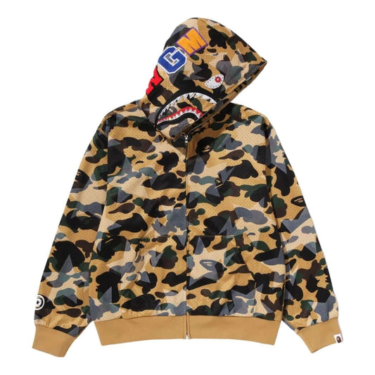A Bathing Ape STA Over Print 1st Camo Mesh Shark Cropped Fit Full Zip Hoodie 'Yellow' 1M30-115-310-YEL