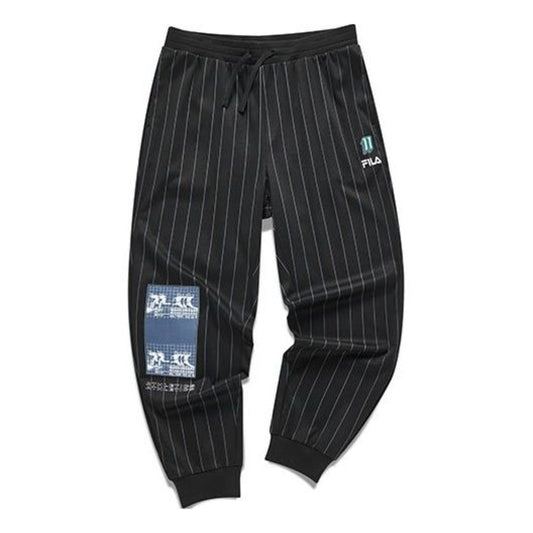 FILA FUSION Knitted Printed Striped Loose Fit Pants 'Black' T11M132605F-BK