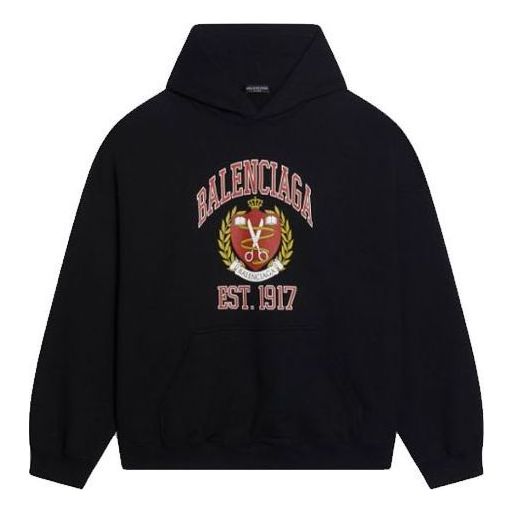Balenciaga Est. 1917 College Logo Print Hoodie Wide Fit 'Black' 674986TLV901076