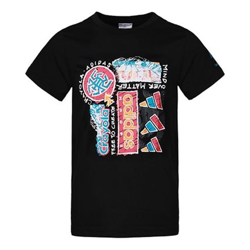 adidas x Crayola Crossover Subject Printing Basketball Sports Short Sleeve Black GN3681