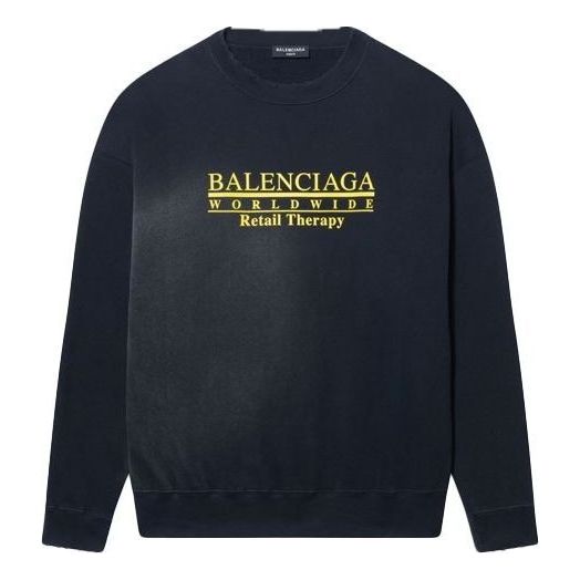 Balenciaga Worldwide Retail Therapy Crewneck Sweatshirt 'Washed Black Yellow' 676629TLVA91361