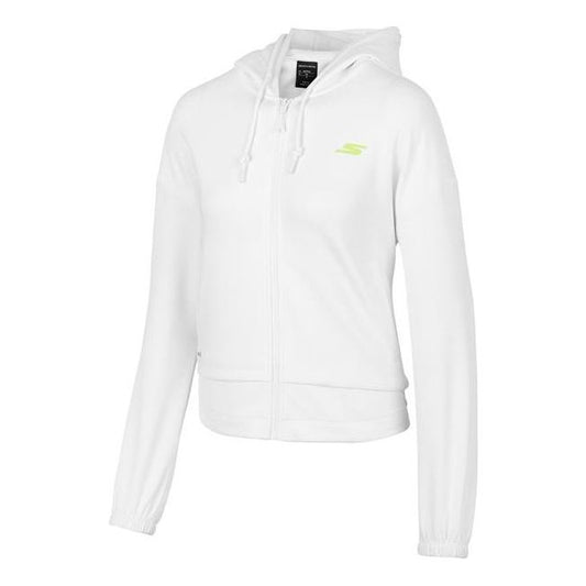 (WMNS) Skechers Sports Series Logo Print Knit Hooded Zip-Up Sports Jacket 'White' P121W003
