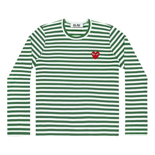 (WMNS) COMME des GARCONS PLAY Stripe Long Sleeves Tee 'Green White' AZ-T163-051-3