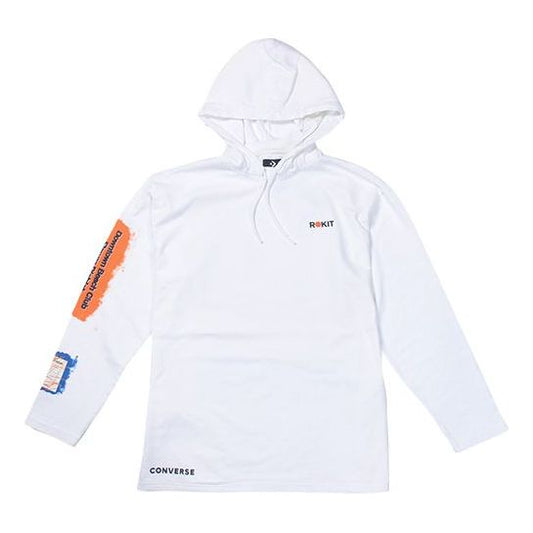 Men's Converse x Rokit Crossover Back Large Printing Logo hooded Long Sleeves White 10020773-A01