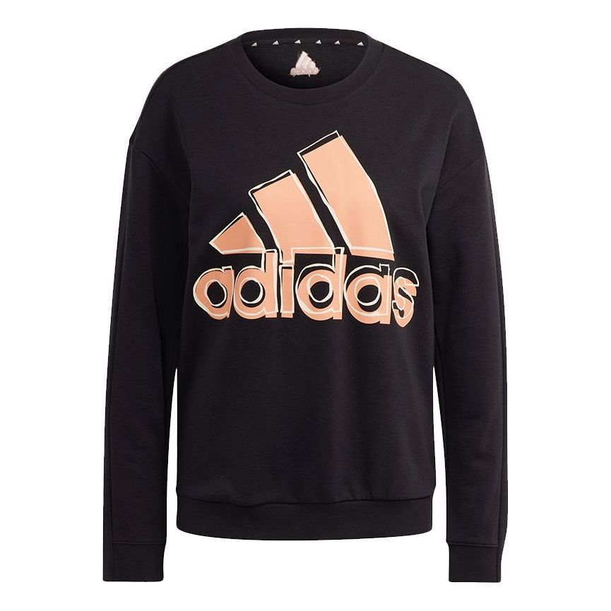 (WMNS) adidas W Big Logo Swt Large Logo Printing Sports Stylish Round Neck Pullover Black Hoodie HB5105