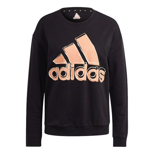 (WMNS) adidas W Big Logo Swt Large Logo Printing Sports Stylish Round Neck Pullover Black Hoodie HB5105