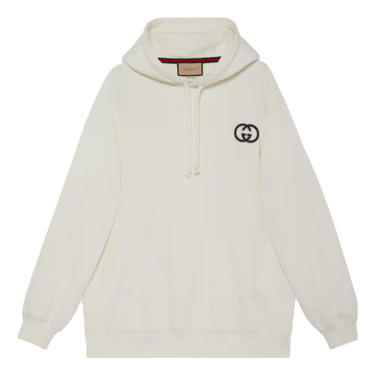 (WMNS) Gucci Cotton jersey hooded sweatshirt with Interlocking G embroidered patch 'Off white' 753595-XJFV9-9088