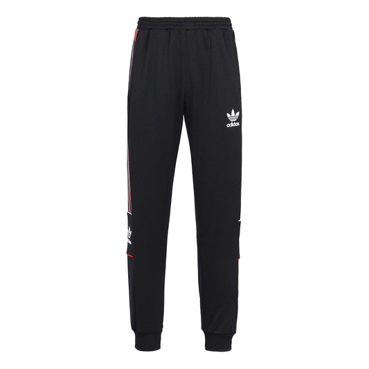 Men's adidas originals SS22 Manchester United Casual Stripe Printing Bundle Feet Sports Pants/Trousers/Joggers Black HP0453