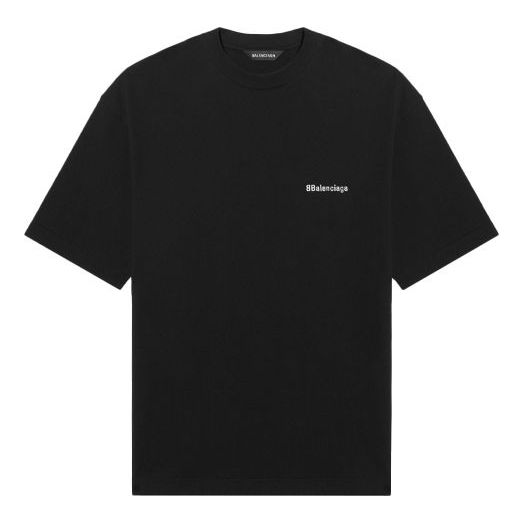 Men's Balenciaga SS21 Solid Color Logo Printing Short Sleeve Black 612966TJV871070