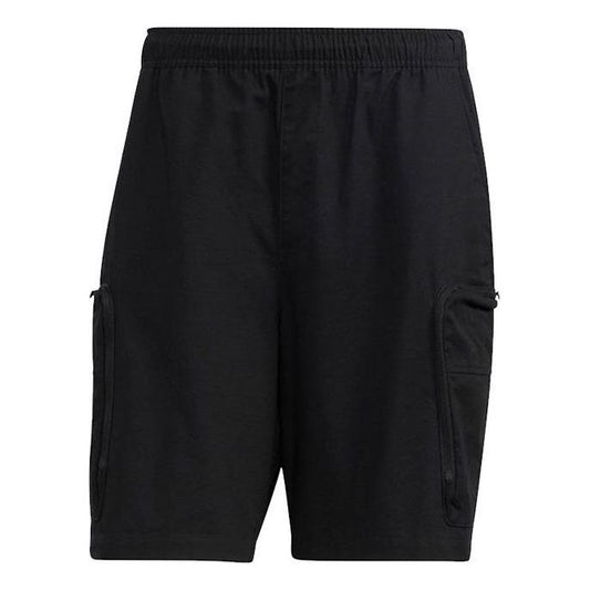 Men's adidas Solid Color Logo Printing Casual Straight Shorts Black HM2984
