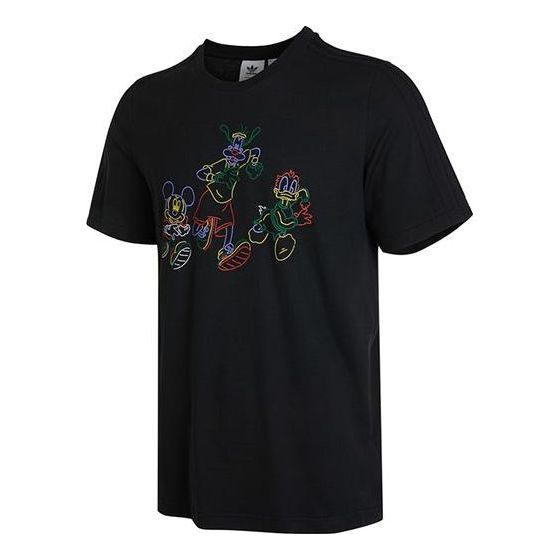 adidas originals x Disney Crossover Mickey Cartoon Printing Round Neck Short Sleeve Black HF4932