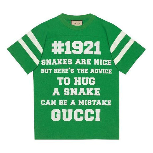Gucci SS21 1921 Series To Hug a Snake Alphabet Printing Short Sleeve Green 655459-XJDJP-3521