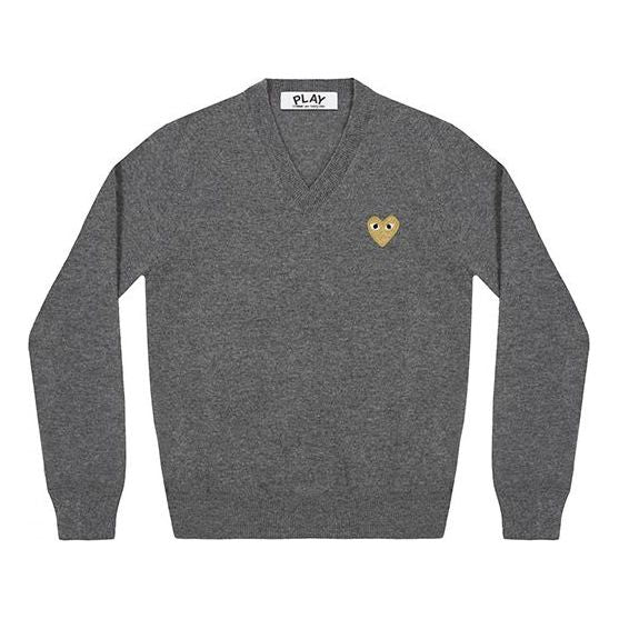 (WMNS) COMME des GARCONS PLAY V-Neck Pullover Gold Emblem 'Grey' AZ-N047-051-3