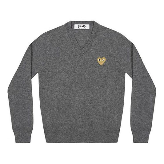 (WMNS) COMME des GARCONS PLAY V-Neck Pullover Gold Emblem 'Grey' AZ-N047-051-3