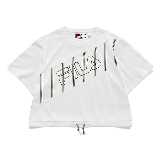 FILA FUSION Splicing Stripe Printing Loose Sports Short Sleeve White T11W139120F-WT