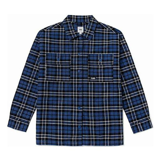 (WMNS) Vans Contrasting Colors Plaid Logo Printing Long Sleeves Blue Shirt VN0A7TNT2T9
