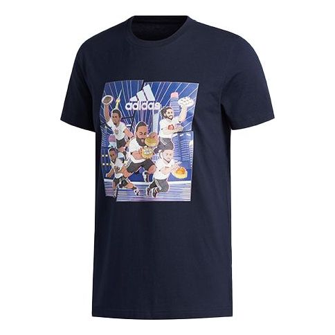 adidas Basketball Cartoon Printing Short Sleeve Blue GE1059