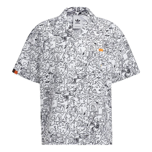 adidas originals SS22 Printing Full Print Casual Short Sleeve Shirt White HR6450