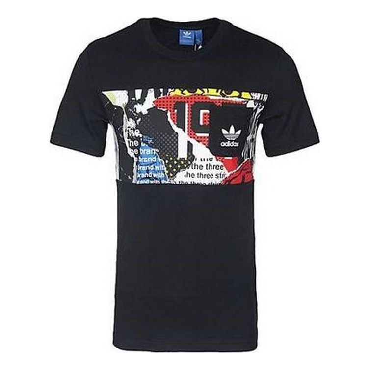 Men's adidas originals Design Alphabet Printing Round Neck Pullover Short Sleeve Black T-Shirt BQ3032