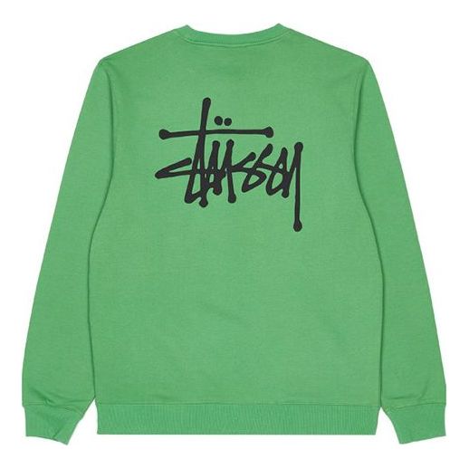 Men's Stussy Basic Back Large logo Printing Round Neck Green 1914464