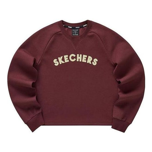 (WMNS) Skechers Logo Printed Crew Sweater 'Burgundy White' L123W011-00V0