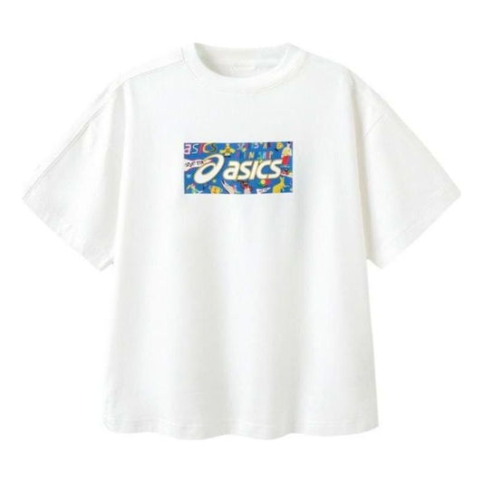 (GS) ASICS Logo Print T-shirt 'White Blue' 332241173077-10