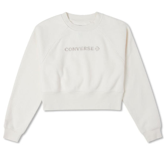 (WMNS) Converse Strip Wordmark Fleece Crew 'White' 10023978-A04