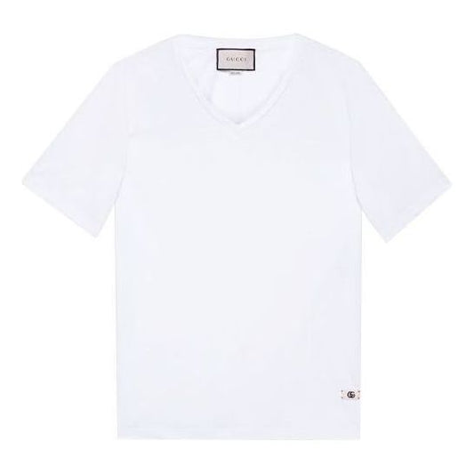 Gucci Linen V-Neck T-Shirt With Double G 'White' 645269-XJC6N-9692