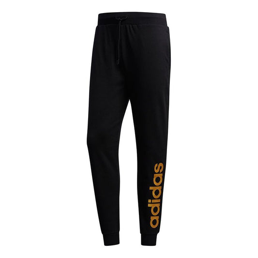 Men's adidas neo Esntl Lg Tp 1 Metallic Logo Printing Bundle Feet Sports Pants/Trousers/Joggers Black FP7446