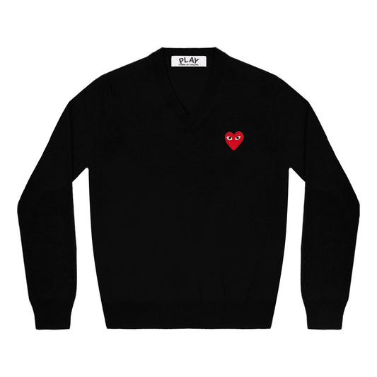 COMME des GARCONS PLAY V-Neck Pullover Red Emblem 'Black' AZ-N002-051-1