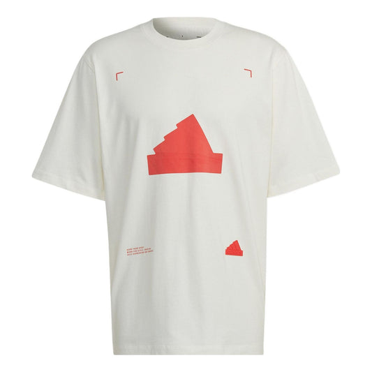 Men's adidas SS22 Geometry Pattern Printing Casual Short Sleeve Jade White T-Shirt HN1956