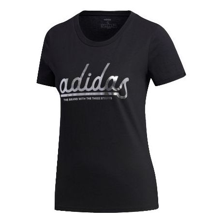 (WMNS) adidas Alphabet Logo Printing Cotton Short Sleeve Black FM6176