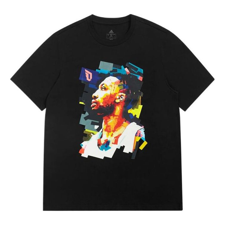adidas Dame Icon Tee Logo Printing Round Neck Short Sleeve Black T-Shirt HE0471
