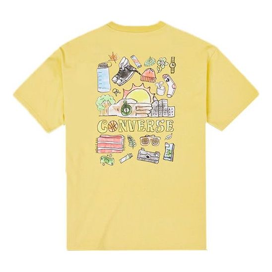 Men's Converse Back Graffiti Cartoon Printing Loose Casual Round Neck Short Sleeve Gold T-Shirt 10022038-A05