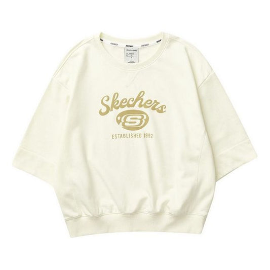 (WMNS) Skechers Letter Printed Round Neck Casual Sweater 'Beige' L323W014-00NA