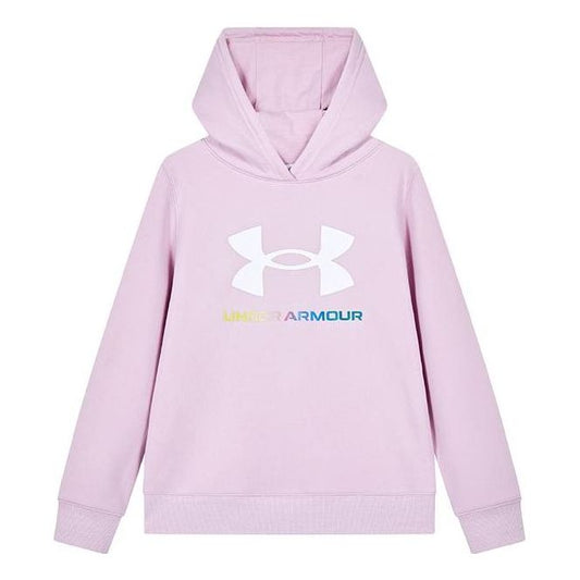 (GS) Under Armour Logo Printed Hoodie 'Pink White' 234203330
