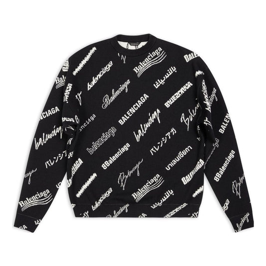 Balenciaga Allover Logo Print Crewneck Sweatshirt 'Black White' 724858T16651070