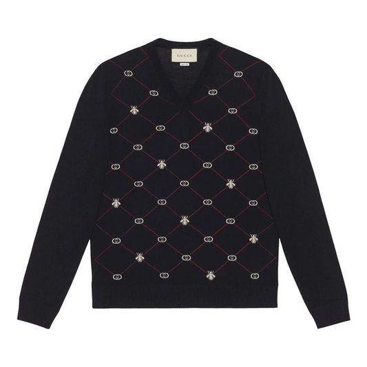 Gucci Jacquard-Motif V-neck Jumper 'Blue' 597739-XKA4I-4206