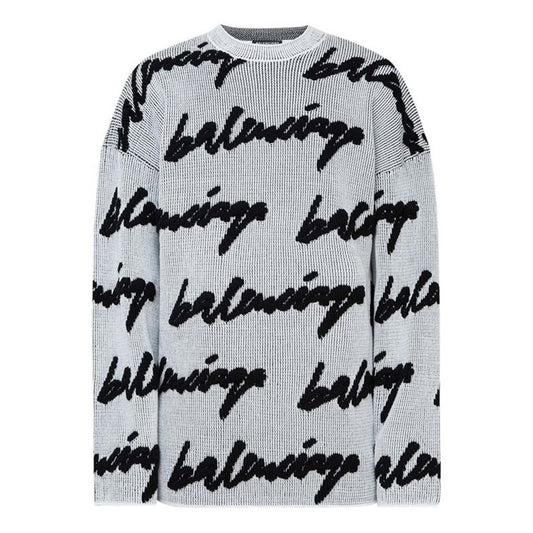 Balenciaga 3D Scribble Crewneck Cotton Knit 'White' 625985T31809040