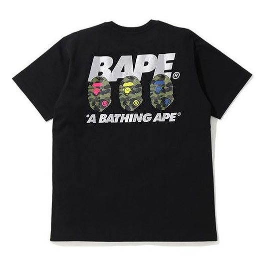 Men's BAPE Back Camouflage Ape Head Printing Short Sleeve Black 0ZXTEM110095C-BKX