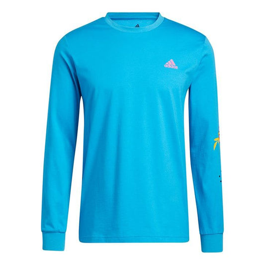 adidas Solid Color Round Neck Printing Sports Basketball Long Sleeves Blue GR1284