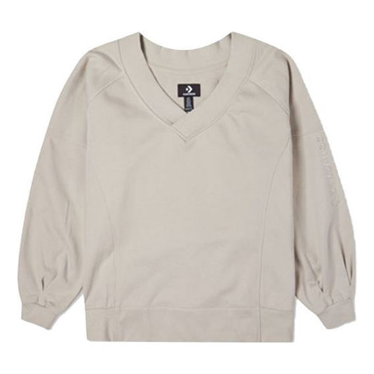(WMNS) Converse Solid Color Loose Knit V Neck Beige Hoodie 10022959-A05